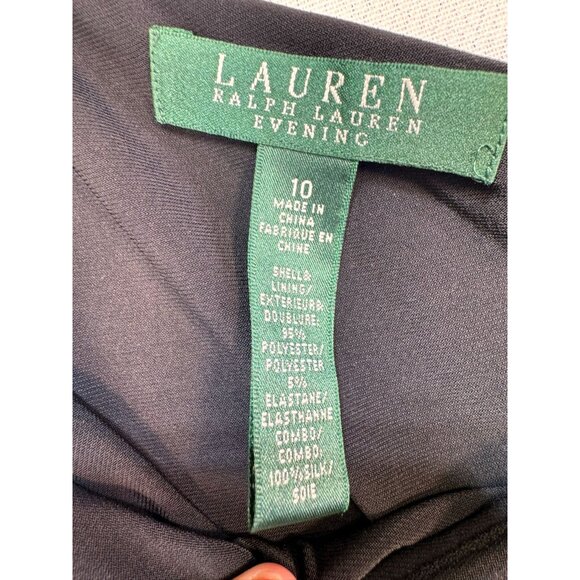 Lauren Ralph Lauren Evening One-Shoulder Dress Size 10 Black Ruffle Detail - Picture 3 of 9